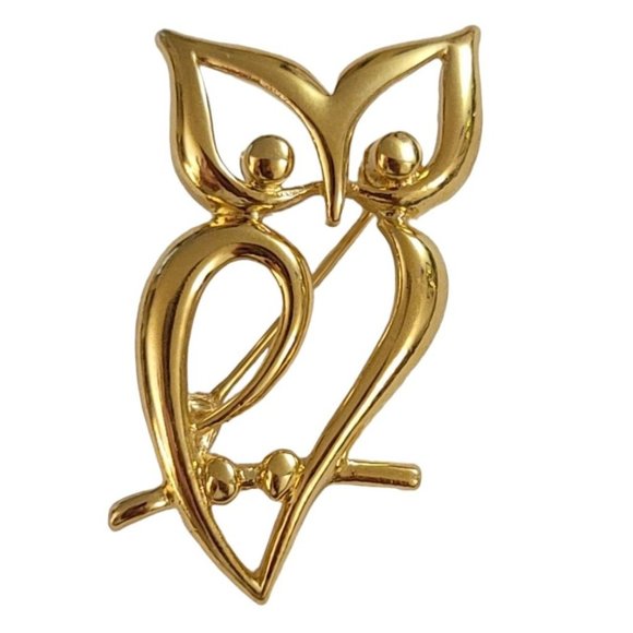 Trifari Crown Over T Gold Tone Open Owl Brooch Pin, Signed K942 - Picture 5 of 5